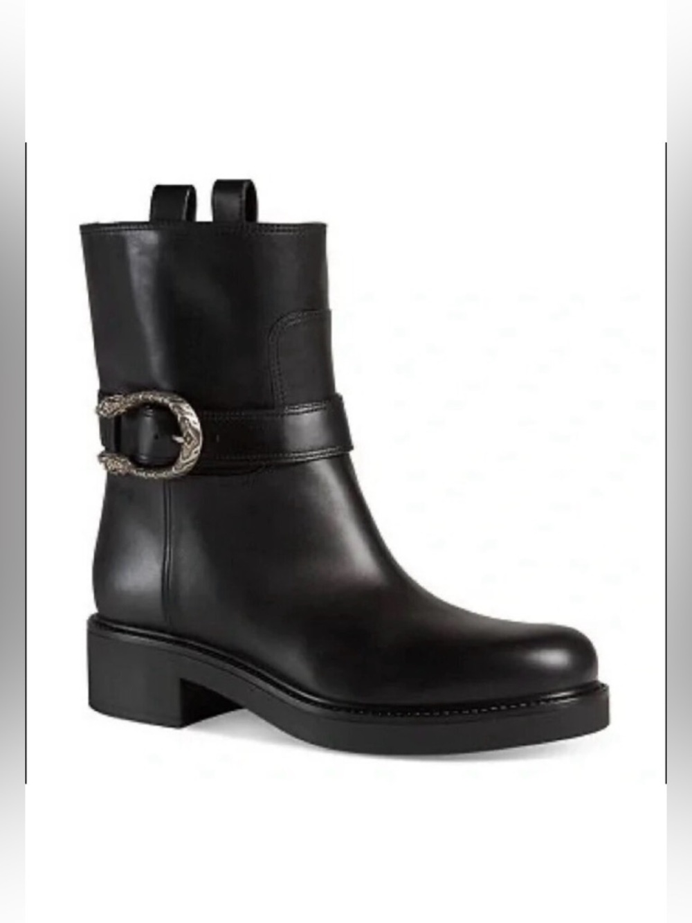 GUCCI Dionysus Tiger Buckle Ankle Boots Italian Leather Black 6 MSRP $1000